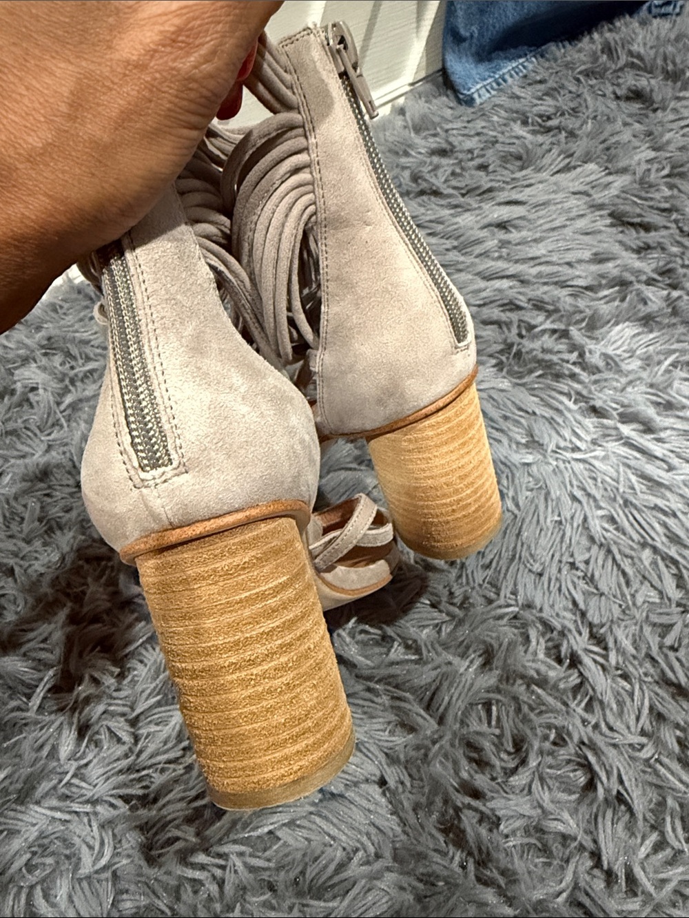 Jeffrey Campbell Taupe Suede Strappy Lace-Up Block Heels - Picture 6 of 8